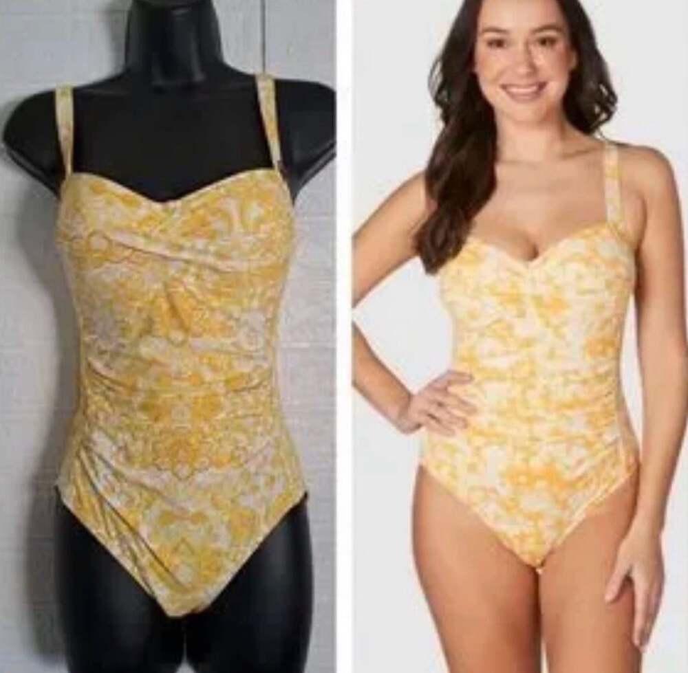 NipTuck Swim Yellow Floral Multifit Cup One-Piece Swimsuit US 4 (g1)